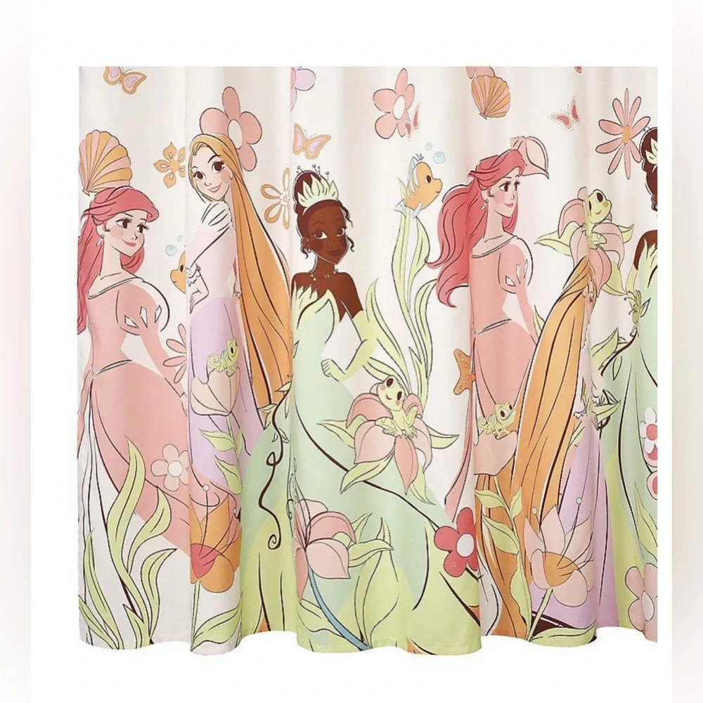 Disney Princess Floral Shower Curtain - Cream and Pink